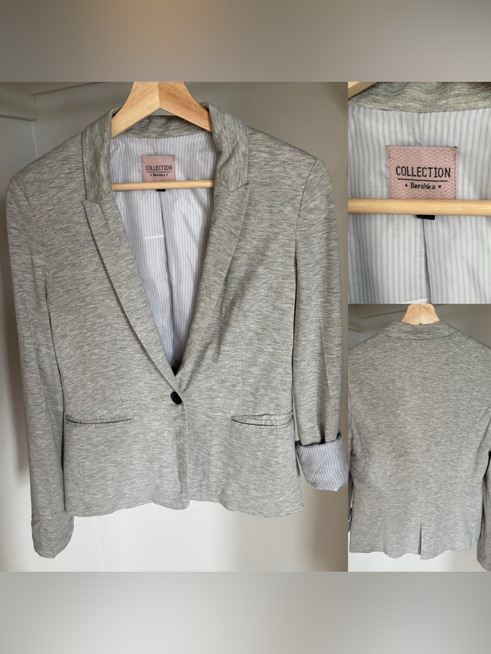 Bershka Light Gray Single-Button Women's Blazer